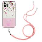 For iPhone 13 Pro Max Bronzing Butterfly Flower TPU Phone Case with Lanyard (Peach Blossoms) - 1