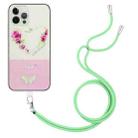 For iPhone 13 Pro Max Bronzing Butterfly Flower TPU Phone Case with Lanyard (Rose Heart) - 1