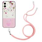 For iPhone 12 Bronzing Butterfly Flower TPU Phone Case with Lanyard(Peach Blossoms) - 1