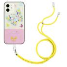 For iPhone 12 Bronzing Butterfly Flower TPU Phone Case with Lanyard(Colorful Butterfly) - 1