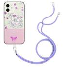 For iPhone 12 Bronzing Butterfly Flower TPU Phone Case with Lanyard(Cherry Blossoms) - 1
