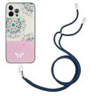 For iPhone 12 Pro Max Bronzing Butterfly Flower TPU Phone Case with Lanyard(Peacock Flower) - 1