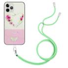 For iPhone 11 Pro Bronzing Butterfly Flower TPU Phone Casewith Lanyard (Rose Heart) - 1