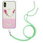 For iPhone X / XS Bronzing Butterfly Flower TPU Phone Case with Lanyard(Rose Heart) - 1