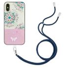 For iPhone X / XS Bronzing Butterfly Flower TPU Phone Case with Lanyard(Peacock Flower) - 1