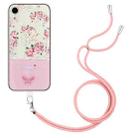 For iPhone XR Bronzing Butterfly Flower TPU Phone Case with Lanyard(Peony) - 1