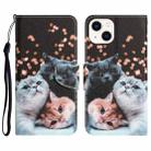 For iPhone 14 Colored Drawing Leather Phone Case (3 Cats) - 1