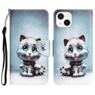 For iPhone 14 Colored Drawing Leather Phone Case (Blue Eyes) - 1