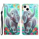 For iPhone 14 Plus Colored Drawing Leather Phone Case (Elephant) - 1