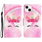 For iPhone 14 Plus Colored Drawing Leather Phone Case (Unicorn) - 1