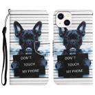 For iPhone 14 Plus Colored Drawing Leather Phone Case (Black Dog) - 1