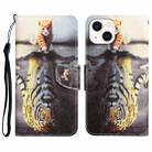 For iPhone 14 Plus Colored Drawing Leather Phone Case (Tiger) - 1