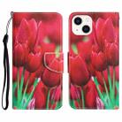 For iPhone 14 Plus Colored Drawing Leather Phone Case (Tulips) - 1