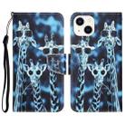 For iPhone 14 Plus Colored Drawing Leather Phone Case (Giraffes) - 1