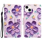 For iPhone 14 Plus Colored Drawing Leather Phone Case (Purple Flower) - 1
