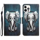 For iPhone 14 Pro Colored Drawing Leather Phone Case(Earphone Elephant) - 1