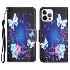 For iPhone 14 Pro Colored Drawing Leather Phone Case(Butterfly) - 1