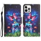 For iPhone 14 Pro Colored Drawing Leather Phone Case(Bottle Butterfly) - 1