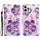 For iPhone 14 Pro Max Colored Drawing Leather Phone Case (Purple Flower) - 1