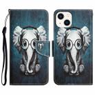 For iPhone 13 Colored Drawing Leather Phone Case(Earphone Elephant) - 1