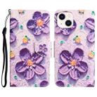 For iPhone 13 Colored Drawing Leather Phone Case(Purple Flower) - 1