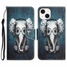 For iPhone 13 mini Colored Drawing Leather Phone Case (Earphone Elephant) - 1