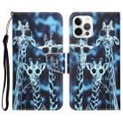 For iPhone 13 Pro Colored Drawing Leather Phone Case (Giraffes) - 1