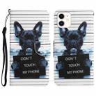 For iPhone 12 mini Colored Drawing Leather Phone Case (Black Dog) - 1