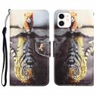 For iPhone 12 mini Colored Drawing Leather Phone Case (Tiger) - 1