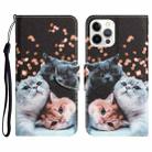 For iPhone 12 / 12 Pro Colored Drawing Leather Phone Case(3 Cats) - 1