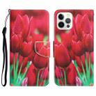 For iPhone 12 / 12 Pro Colored Drawing Leather Phone Case(Tulips) - 1