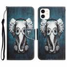 For iPhone 11 Colored Drawing Leather Phone Case (Earphone Elephant) - 1