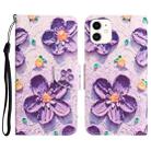 For iPhone 11 Colored Drawing Leather Phone Case (Purple Flower) - 1