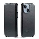 For iPhone 14 Fierre Shann Oil Wax Texture Vertical Flip PU Phone Case (Black) - 1