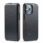 For iPhone 14 Pro Fierre Shann Oil Wax Texture Vertical Flip PU Phone Case(Black) - 1