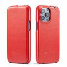 For iPhone 14 Pro Max Fierre Shann Oil Wax Texture Vertical Flip PU Phone Case (Red) - 1