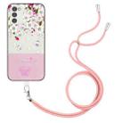 For Samsung Galaxy A13 5G Bronzing Butterfly Flower TPU Phone Case with Lanyard(Peach Blossoms) - 1