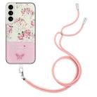 For Samsung Galaxy S21 FE 5G Bronzing Butterfly Flower TPU Phone Case with Lanyard(Peony) - 1