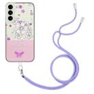 For Samsung Galaxy S21 FE 5G Bronzing Butterfly Flower TPU Phone Case with Lanyard(Cherry Blossoms) - 1