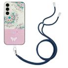 For Samsung Galaxy S22+ 5G Bronzing Butterfly Flower TPU Phone Case with Lanyard(Peacock Flower) - 1