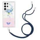For Samsung Galaxy S22 Ultra 5G Bronzing Butterfly Flower TPU Phone Case with Lanyard(Hydrangea) - 1
