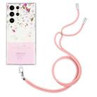 For Samsung Galaxy S22 Ultra 5G Bronzing Butterfly Flower TPU Phone Case with Lanyard(Cherry Blossoms) - 1