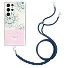 For Samsung Galaxy S22 Ultra 5G Bronzing Butterfly Flower TPU Phone Case with Lanyard(Peacock Flower) - 1