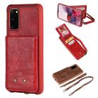 For Galaxy S20 Vertical Flip Shockproof Leather Protective Case with Long Rope, Support Card Slots & Bracket & Photo Holder & Wallet Function(Red) - 1