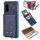 For Galaxy S20 Vertical Flip Shockproof Leather Protective Case with Long Rope, Support Card Slots & Bracket & Photo Holder & Wallet Function(Blue) - 1