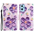 For Realme 9i / OPPO A96 4G Colored Drawing Leather Phone Case(Purple Flower) - 1