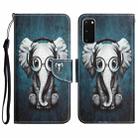 For Samsung Galaxy S20 Colored Drawing Leather Phone Case(Earphone Elephant) - 1