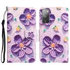 For Samsung Galaxy S20 FE Colored Drawing Leather Phone Case(Purple Flower) - 1