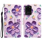 For Samsung Galaxy S20 Ultra Colored Drawing Leather Phone Case(Purple Flower) - 1