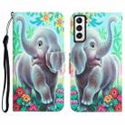 For Samsung Galaxy S21 5G Colored Drawing Leather Phone Case(Elephant) - 1